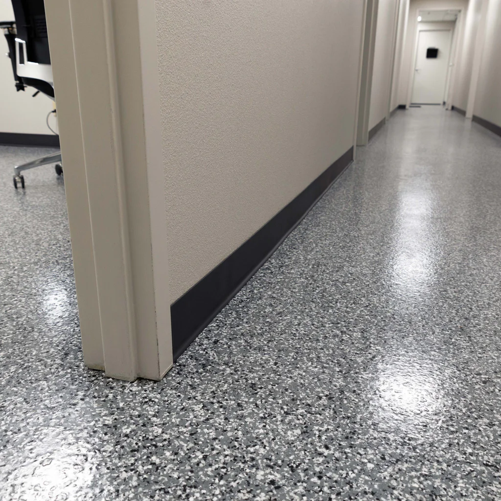 Epoxy & Polyaspartic Flooring Project Gallery in Southern Ontario 29 Hallway floor coating with Wombat decorative flake blend