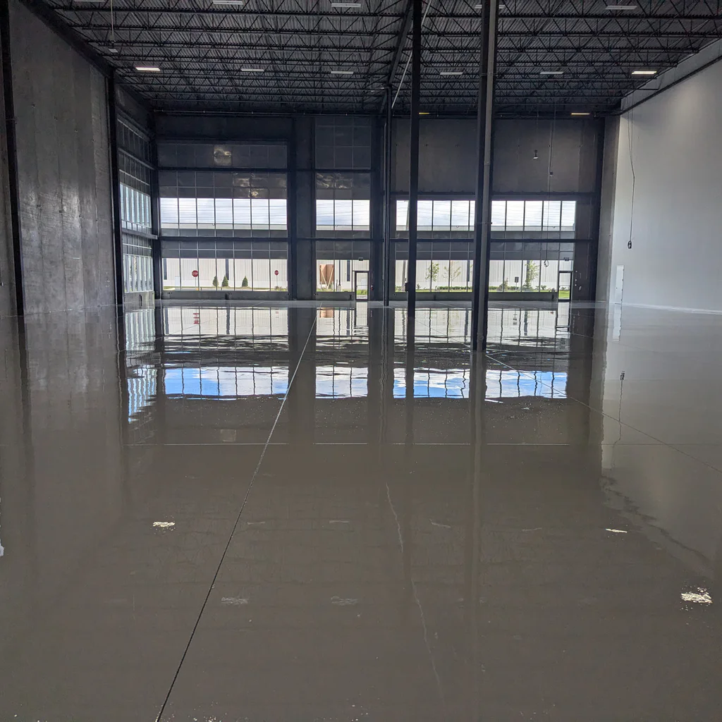 Concrete coating project with durable decorative floor finish