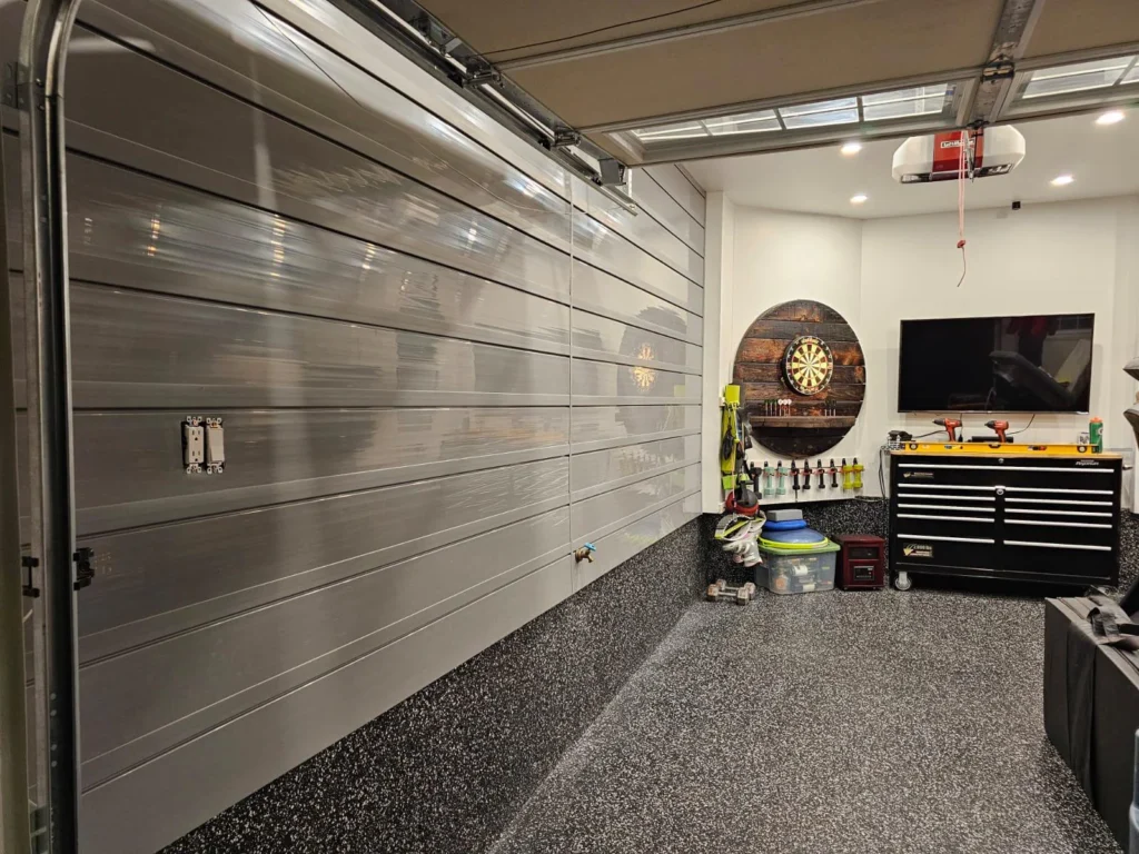 Epoxy & Polyaspartic Flooring Project Gallery in Southern Ontario 15 Smartslat flake blend for durable concrete floor coating systems