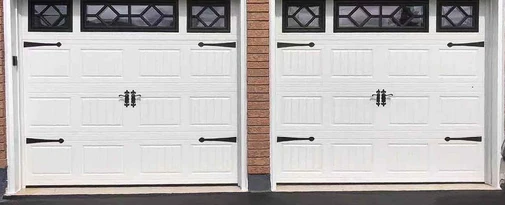 Carriage House Short garage door panel style with decorative hardware