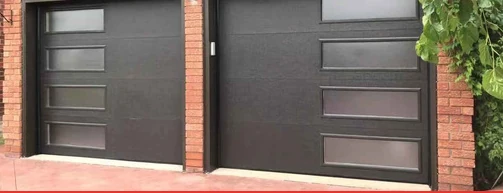 Modern Flush garage door panel style with contemporary window inserts