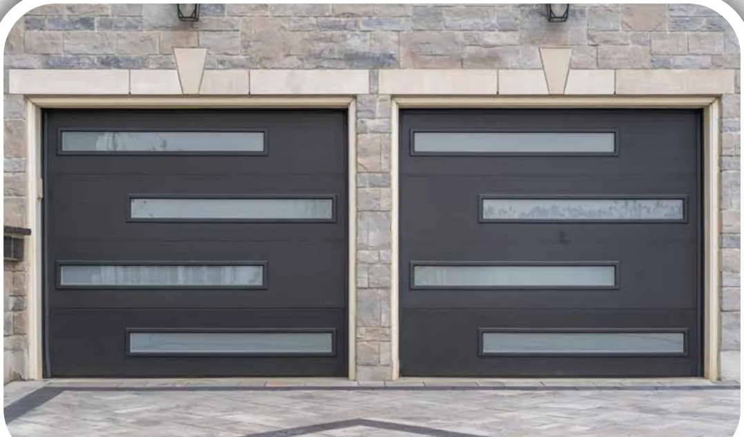 Charcoal double garage doors with horizontal window inserts