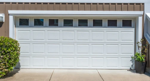 Raised Short garage door panel style with an upper window row